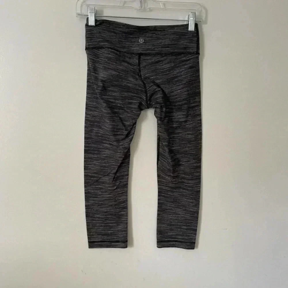 Lululemon Wunder Under Cropped Space Dye Black Gray Leggings  4